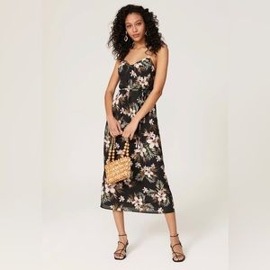 Great Jones Black Floral V-Neck Midi Dress Size Medium $180